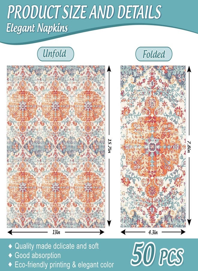 JarThenaAMCS مناديل ضيوف برتقالية بتصميم بوهيمي عتيق من JarThenaAMCS، 50 قطعة، مناديل ورقية برتقالية للاستخدام مرة واحدة، مثالية لتزيين مائدة العشاء في المنزل أو الحفلات. - Image 2